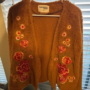 Savanna Jane Brown Floral Embroidered Cardigan